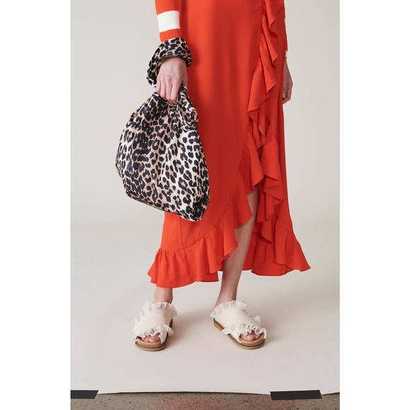 GANNI Clark Rare Ruffle Crepe Maxi Dress in Big Apple Red - Picture 5 of 12